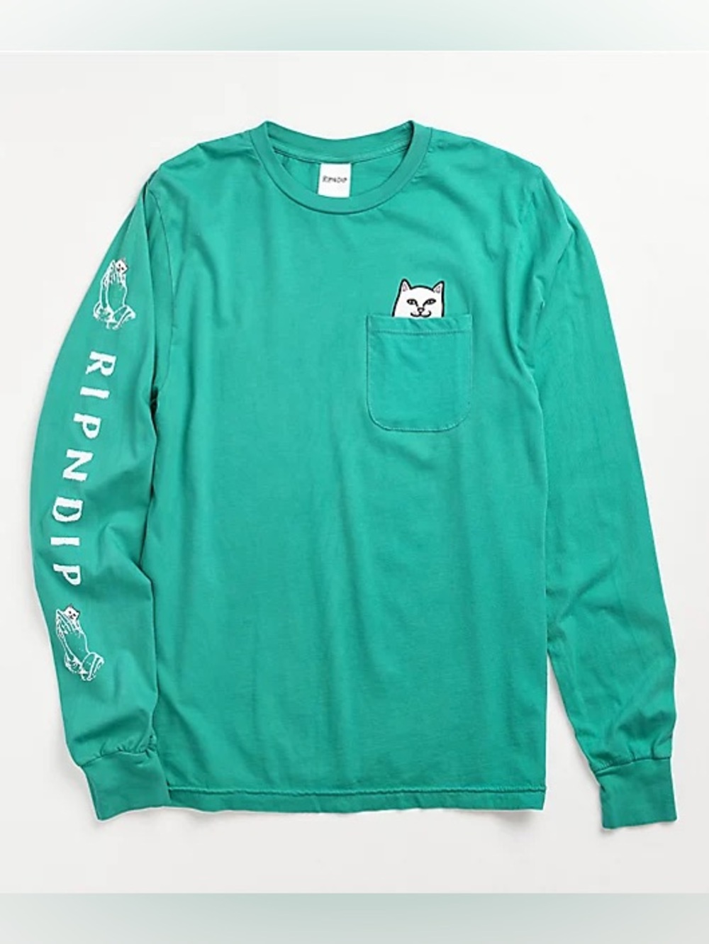 RIPNDIP Lord Nermal Teal Long Sleeve Pocket T-Shirt M